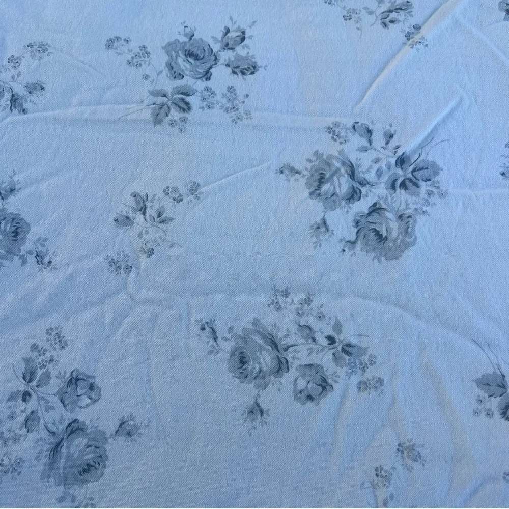 VTG Ethan Allen Blue Gray Rose Reversible 3-Piece Duvet Set Ruffles Cottage READ